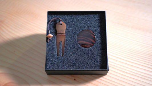 【刻印無料】銘木ゴルフマーカー＋竹製フォークセット