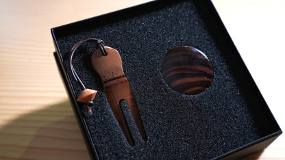 【刻印無料】銘木ゴルフマーカー＋竹製フォークセット